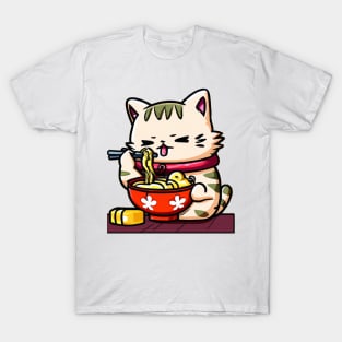 Cute cat eating ramen T-Shirt